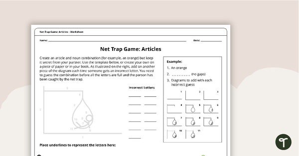 Go to Net Trap Game: Articles - Worksheet teaching resource