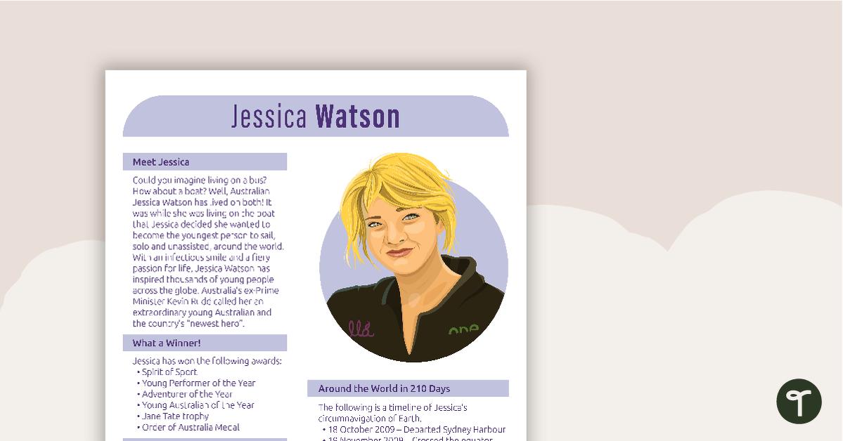 Inspirational Woman Profile – Jessica Watson teaching resource