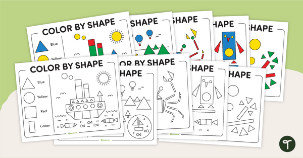 Go to Color by 2-D Shape Worksheets teaching resource
