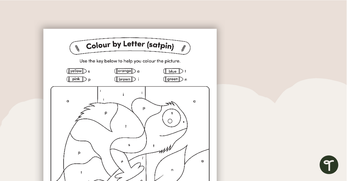 SATPIN Colour by Letter - Chameleon teaching resource
