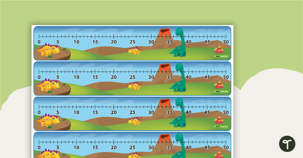 Go to 0 - 50 Dinosaur Number Line - Colour teaching resource