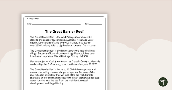 Reading Fluency – The Great Barrier Reef (Year 6) teaching resource