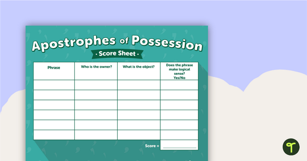 Apostrophe of Possession Card Game teaching resource