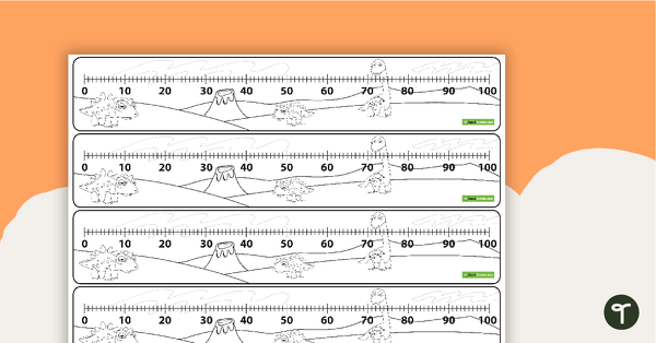 Go to Number Line - 10's to 100 - Dinosaur - BW teaching resource