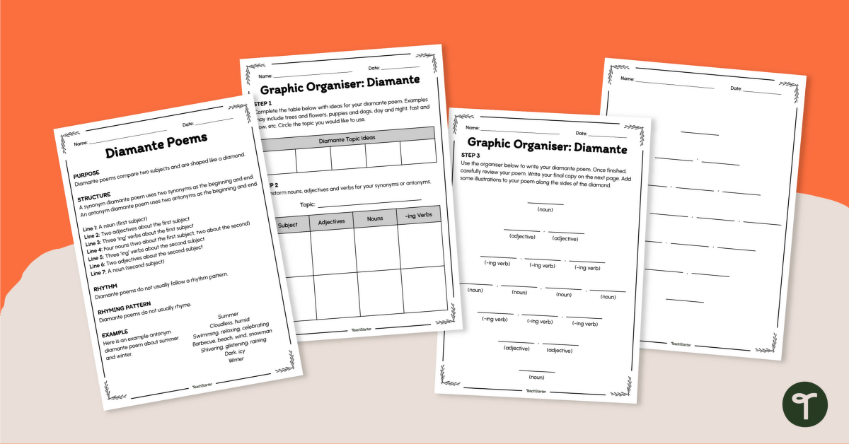 Writing a Diamante Poem Worksheet teaching resource