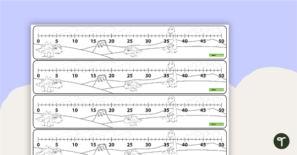 0 - 50 Dinosaur Number Line - Labelled teaching resource