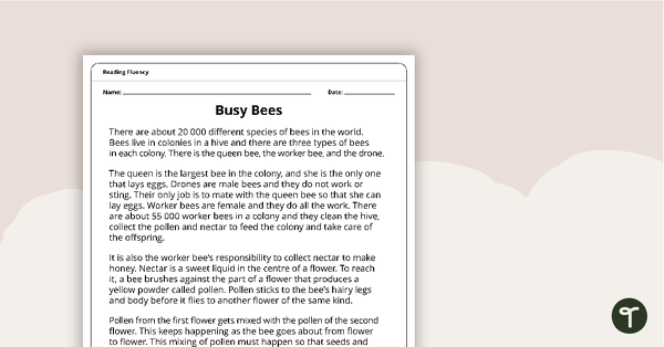 Reading Fluency – Busy Bees (Year 5) teaching resource