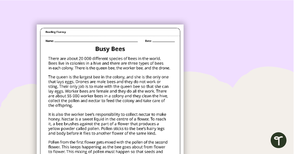 Reading Fluency – Busy Bees (Year 5) teaching resource