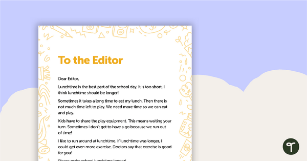 Go to Letter to the Editor (Longer Lunchtimes) – Worksheet teaching resource