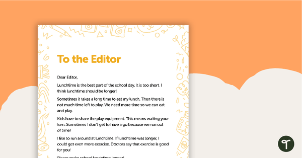 Letter to the Editor (Longer Lunchtimes) – Worksheet teaching resource