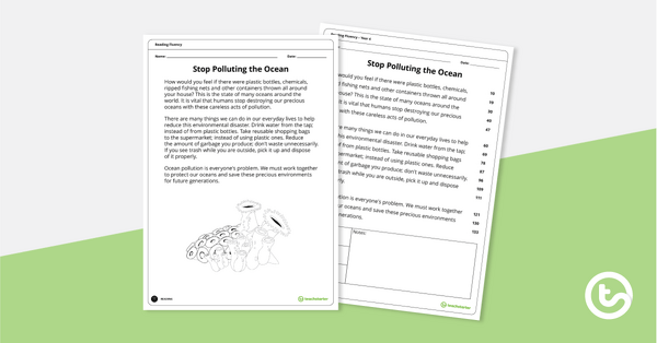 Preview image for Reading Fluency – Stop Polluting the Ocean (Year 4) - teaching resource