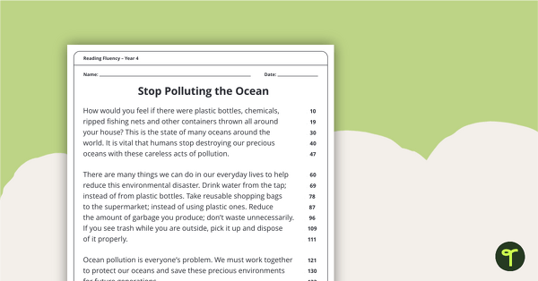 Reading Fluency – Stop Polluting the Ocean (Year 4) teaching resource