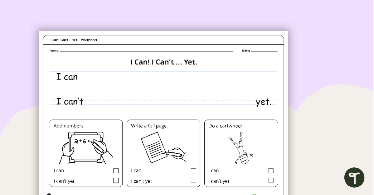 I Can! I Can't ... Yet. – Handwriting Worksheet (Version 2) teaching resource