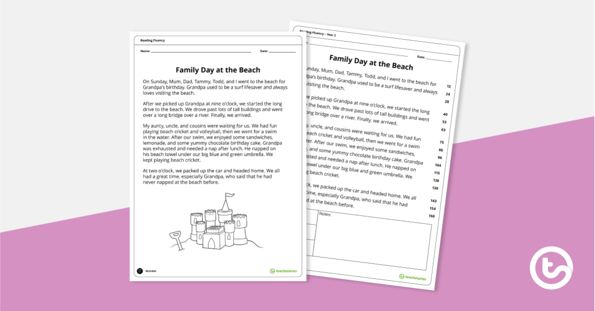 Reading Fluency – Family Day at the Beach (Year 2) teaching resource