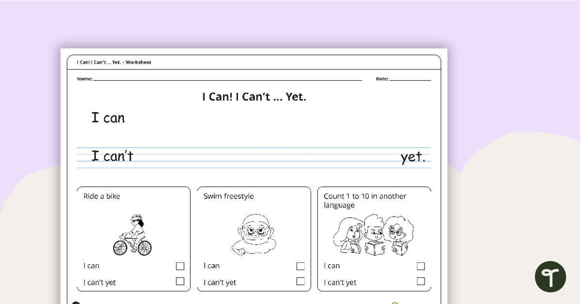 I Can! I Can't ... Yet. – Handwriting Worksheet (Version 3) teaching resource
