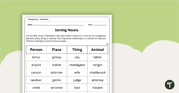 Go to Sorting Nouns - Worksheet teaching resource
