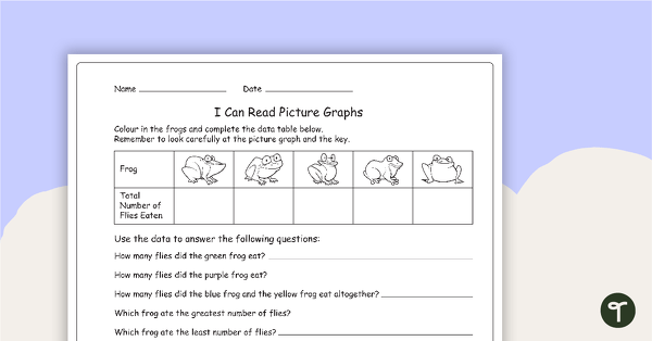 How Many Flies Did Each Frog Eat? Picture Graph Worksheet teaching resource