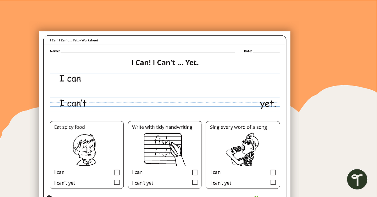I Can! I Can't ... Yet. – Handwriting Worksheet (Version 4) teaching resource