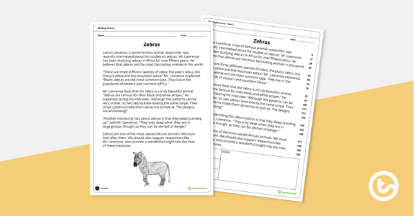 Reading Fluency – Zebras (Year 3) teaching resource
