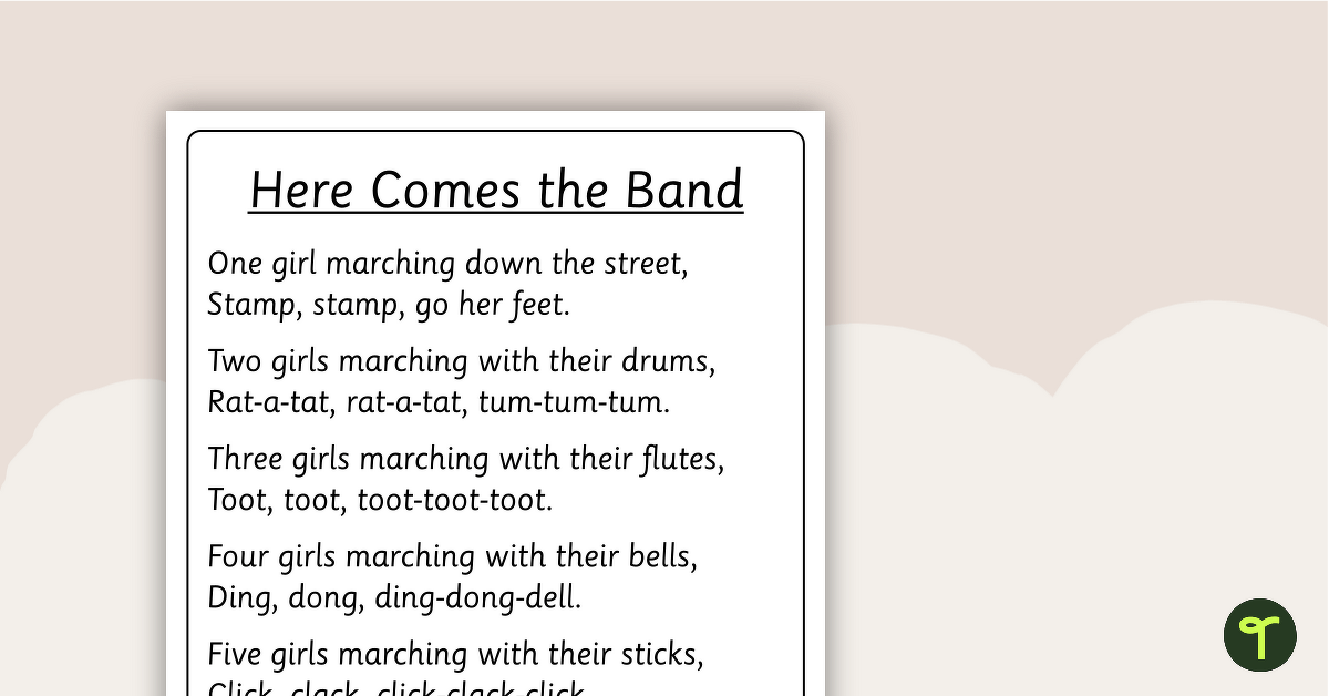 Here Comes the Band Counting Rhyme - Poster and Cut-Out Pages teaching resource