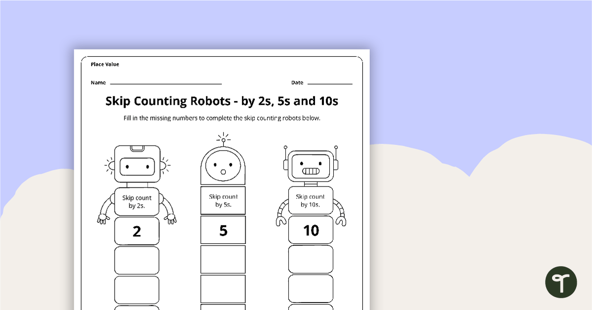 预览图像跳过计数机器人工作表 -  2s，5s和10s  - 教学资源