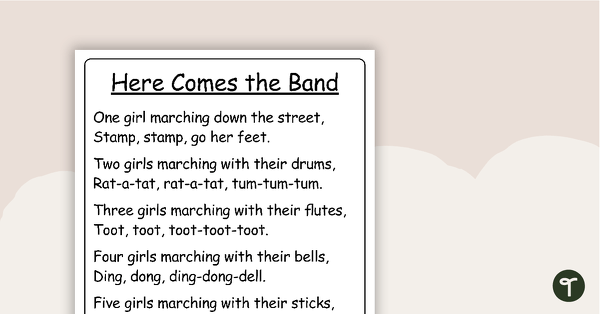 Go to Here Comes the Band Counting Rhyme - Poster and Cut-Out Pages teaching resource