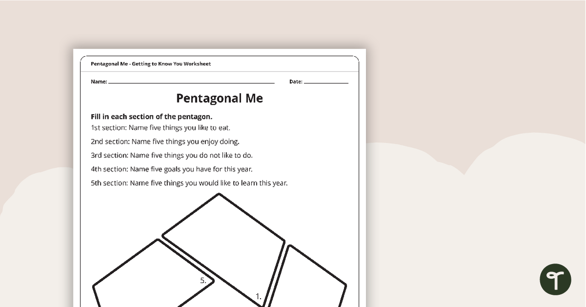 Pentagonal Me Getting to Know You Worksheet teaching resource