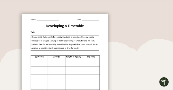 Go to Developing a Timetable Task teaching resource