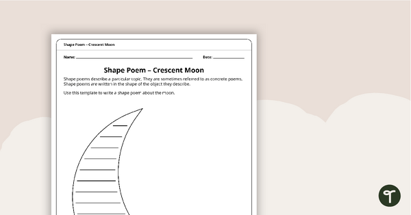 Shape Poem Template – Crescent Moon teaching resource