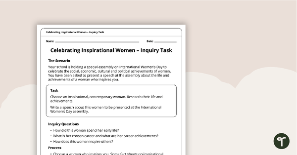 Celebrating Inspirational Women Inquiry Task teaching resource