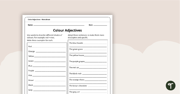 Colour Adjectives - Worksheet teaching resource