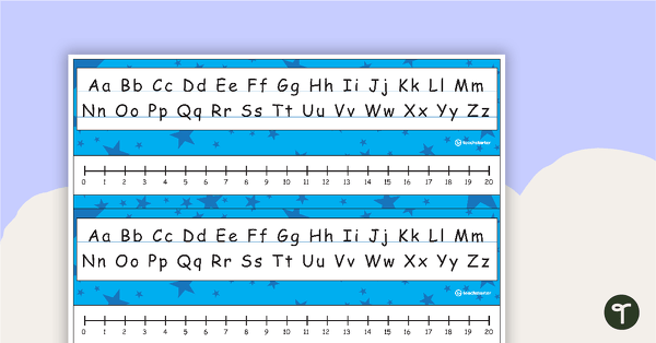 Go to Desk Plate Alphabet and Number Line - No Name - 0-20 - Stars - Mixed Colours teaching resource