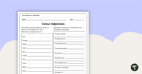 Go to Colour Adjectives - Worksheet teaching resource
