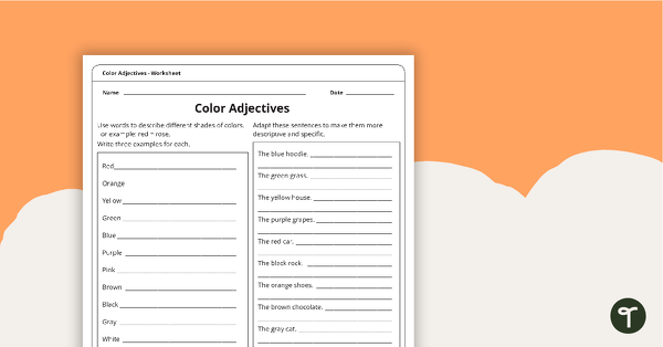Go to Color Adjectives - Worksheet teaching resource