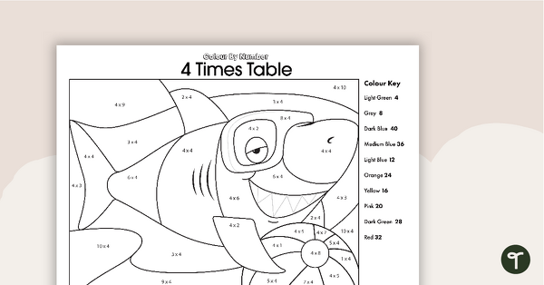 Colour By Number Worksheet - 4 Times Tables teaching resource