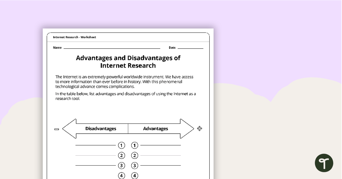 Preview image for Advantages and Disadvantages of Internet Research Worksheet - teaching resource