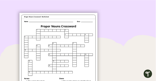 Preview image for Proper Nouns Crossword Puzzle - Worksheet - teaching resource