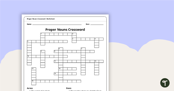 Go to Proper Nouns Crossword Puzzle - Worksheet teaching resource