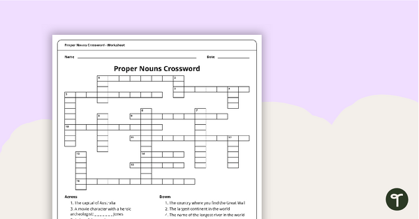 Image of Proper Nouns Crossword Puzzle - Worksheet
