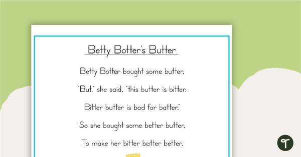 Betty Botter Tongue Twister - Poster and Cut-Out Pages teaching resource