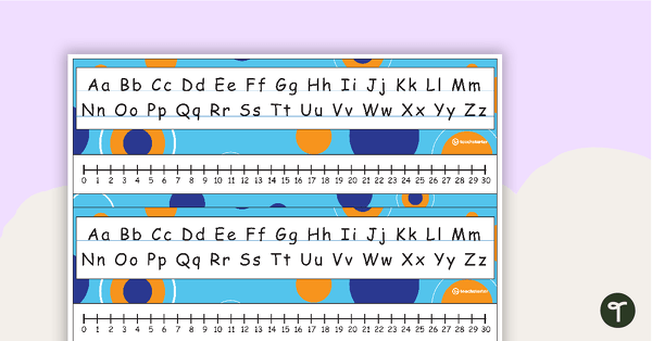 Go to Desk Plate Alphabet and Number Line - No Name - 0-30 - Spots - Mixed Colours teaching resource