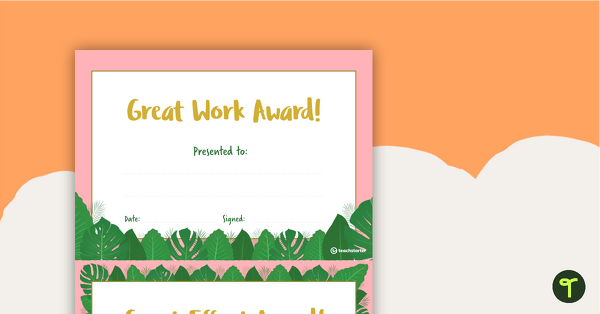 Preview image for Lush Leaves Pink - Award Certificate - teaching resource