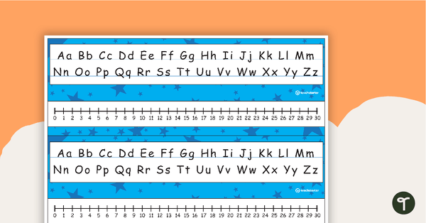 Go to Desk Plate Alphabet and Number Line - No Name - 0-30 - Stars - Mixed Colours teaching resource