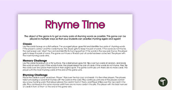 Rhyme Time – Match-Up Activity teaching resource