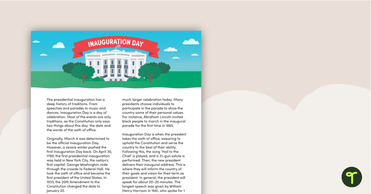 Inauguration Day – Comprehension Task teaching resource