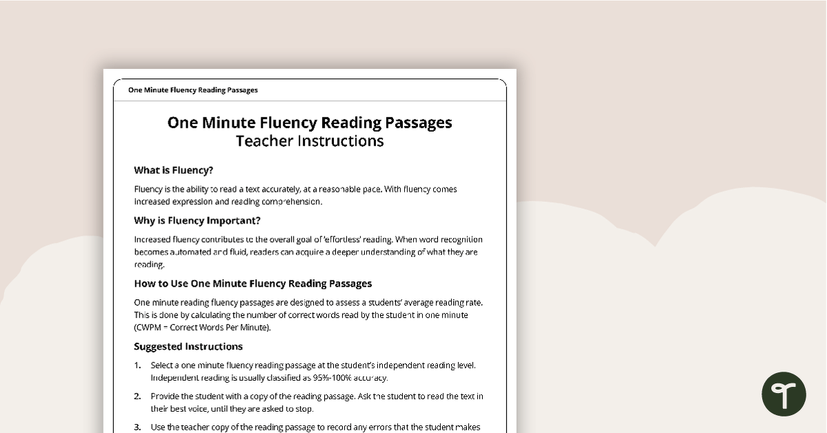 Fluency Reading Passage - Lunch Time (Year 1) teaching resource