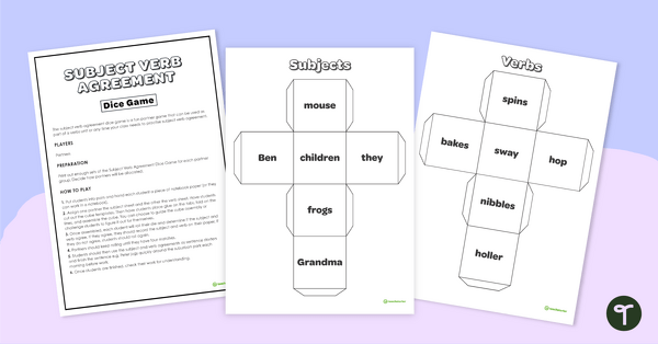 Go to Subject Verb Agreement Dice Game teaching resource