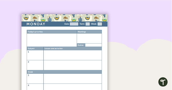 Go to Llama and Cactus Printable Teacher Diary – Day Planner teaching resource
