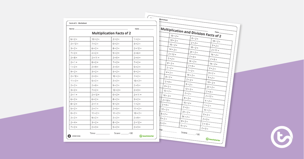 Multiplication and Division Worksheets – Facts of 2 teaching resource