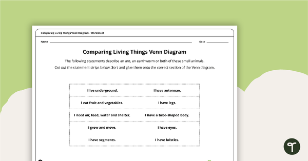 Comparing Living Things Venn Diagram teaching resource